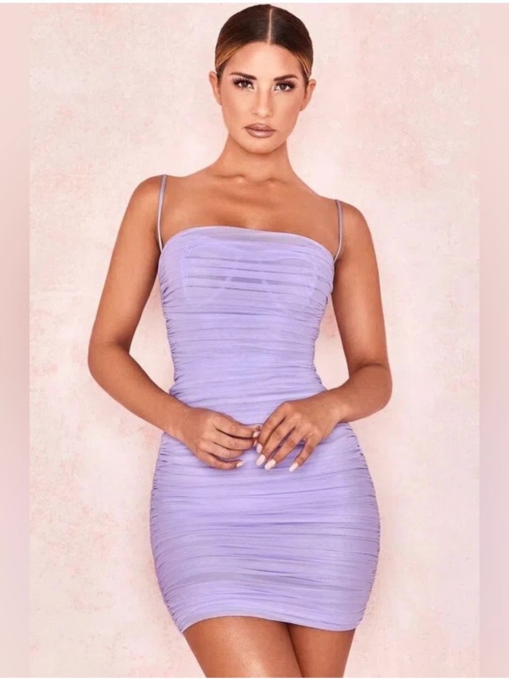 HOUSE OF CB 'Ella' purple Ruched Organza Mesh Mini Dress/Size XL-US 10-12/SL
